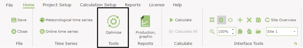 Optimize button on the ribbon menu