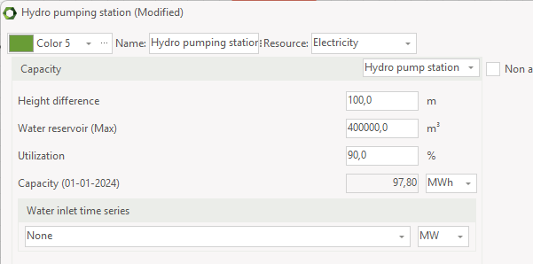Hydro Pumping Station input window