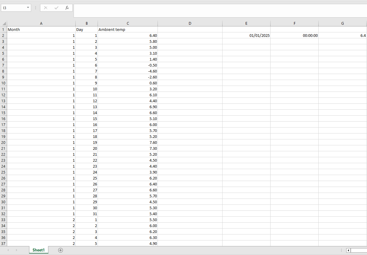 Pasting the single line into the spreadsheet