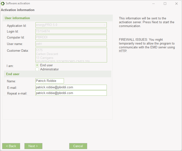 Activation information with end-user information