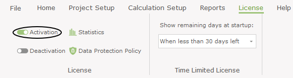 License activation from the ribbon menu