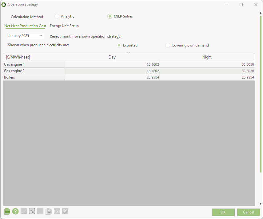 Calculation method options in the Operational strategy window