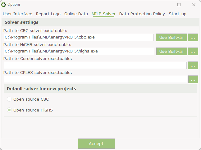 Choice of Solver in Options