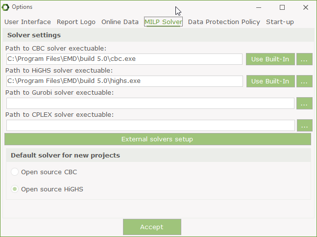 Choice of MILP solver