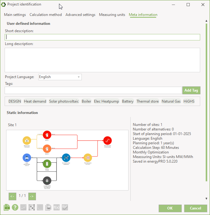 Project descriptions, tags and meta data