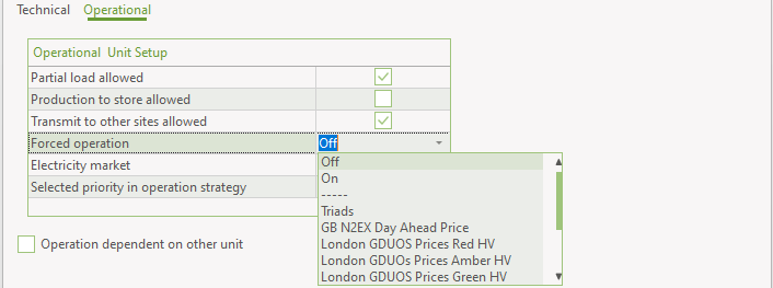 Operational settings with forced operation