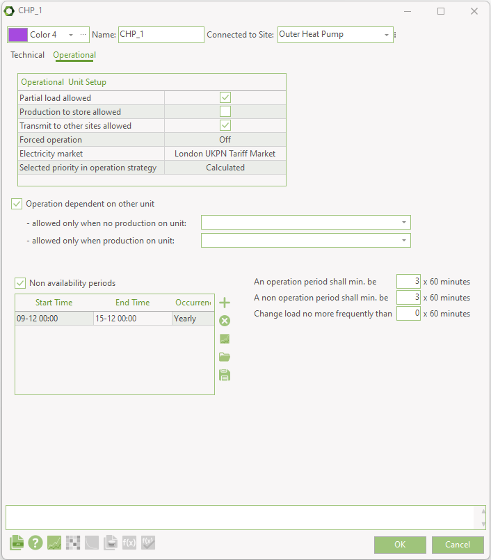 Operational settings tab