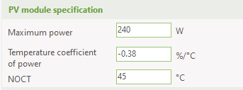 Photo Voltaic module specification