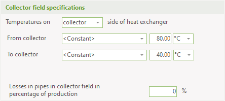 Collector field specification window used to define temperatures and losses