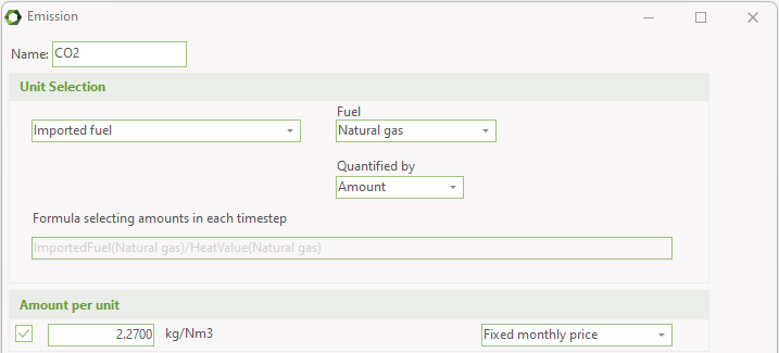 Emission example for CO2 from imported natural guess