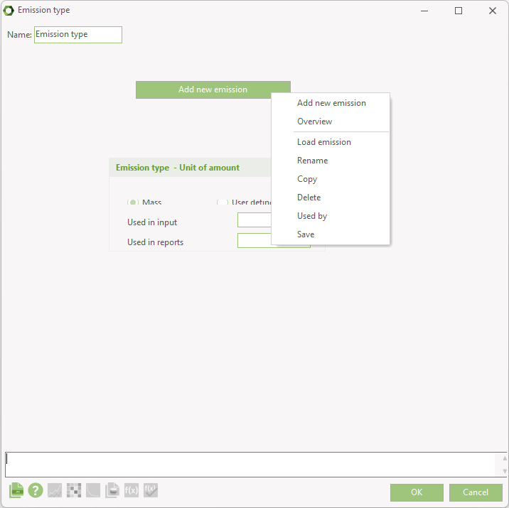 Emission type editing window