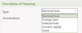 Financing types in drop-down menu