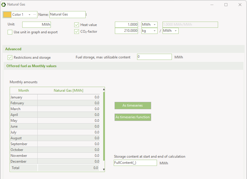 Fuel with restrictions - biogas example