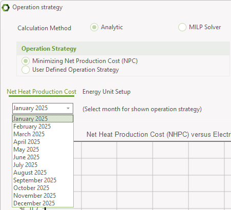 Operation strategy for an arbitrary month of the planning period can be selected