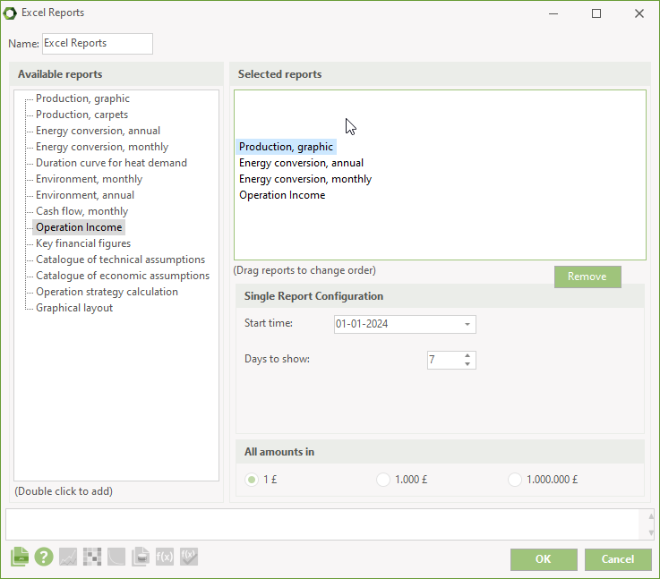 Edit window for project reports