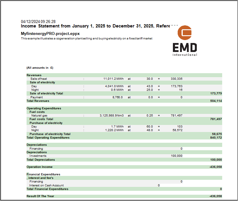 Income statement report