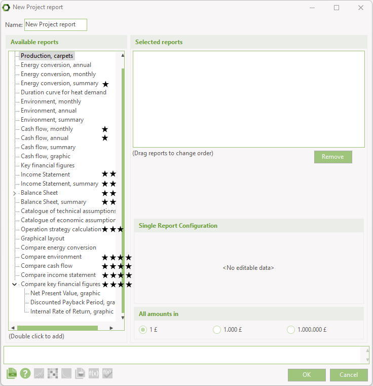 The Reports available in energyPRO with accounts module chosen, new report menu