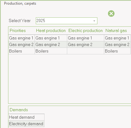 Production carpets selection window