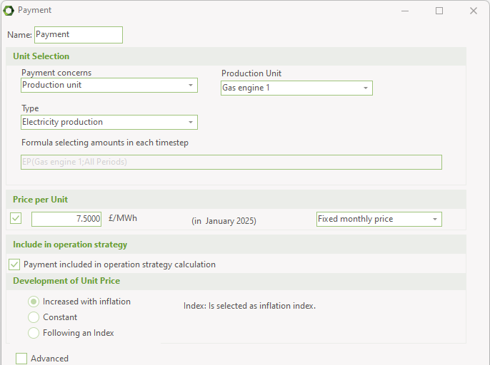 Payment window for creating Revenues and operational expenditure payments