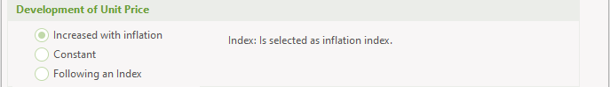 Development of unit price panel when Increased with inflation is selected