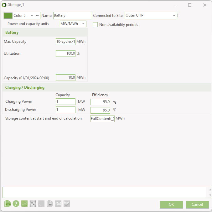 Edit window for a battery