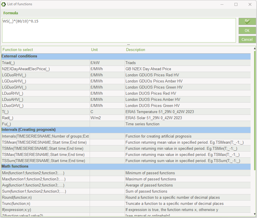 List of functions